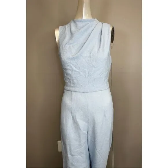 NWT Black Halo Crepe Pleated Shoulder Sleeveless Corrine Jumpsuit Maliblue Sz 0